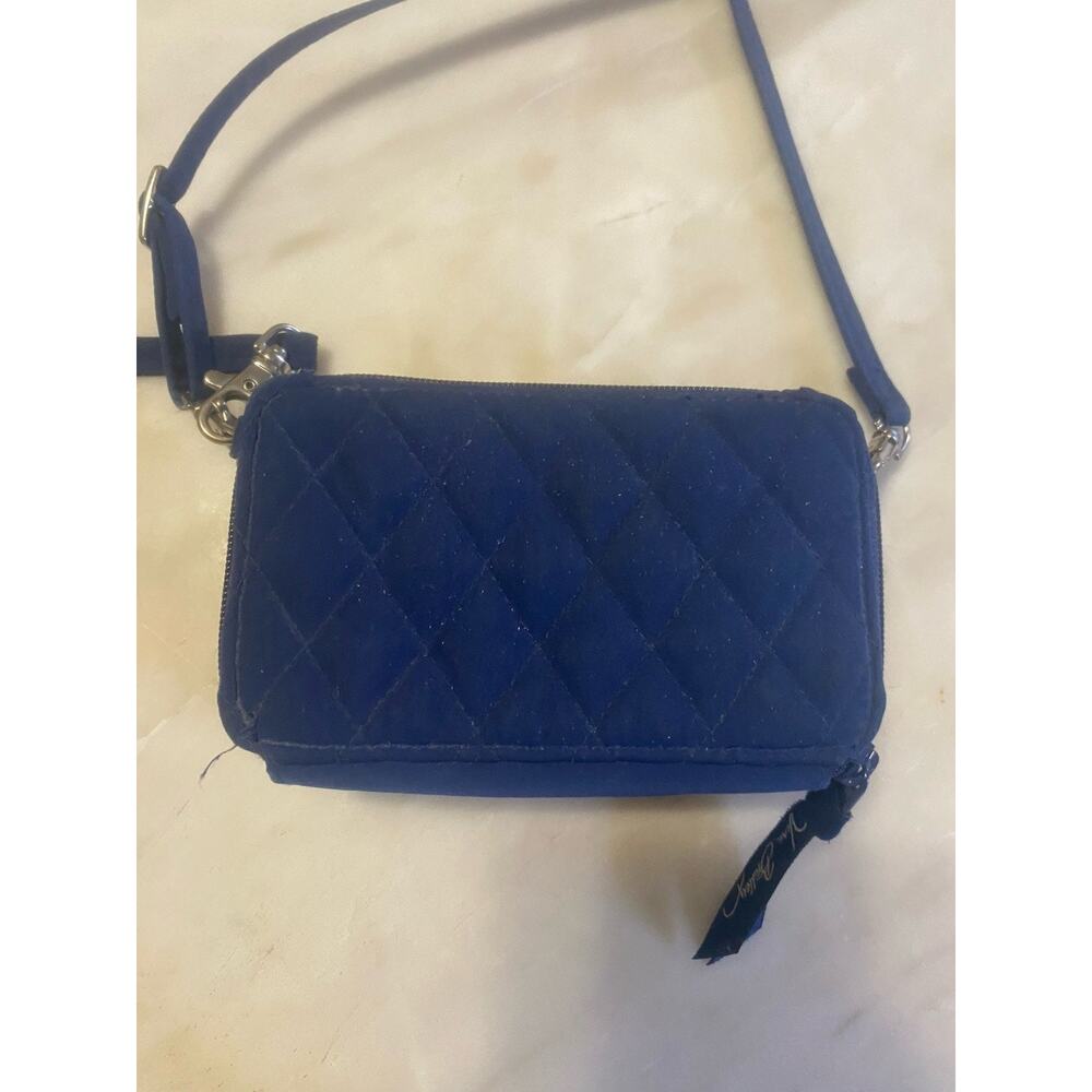 Vera Bradley Crossbody Zip Wallet Blue Quilted Cross Stitch Clutch - Picture 3 of 6